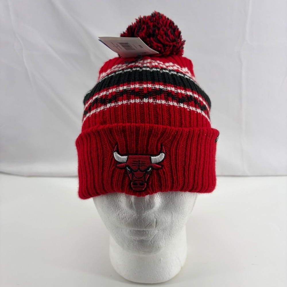 47 Brand Chicago Bulls Kids Polar Vortex Cuff Knit Pom Beanie Hat Red NBA NEW